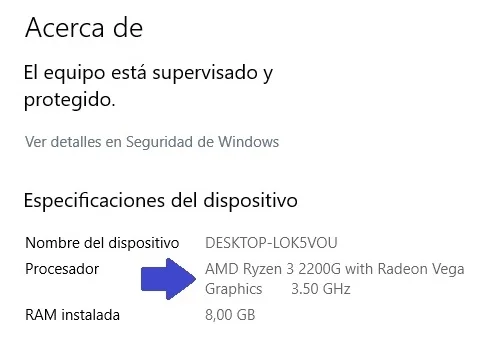 Acerca del procesador en Windows 10